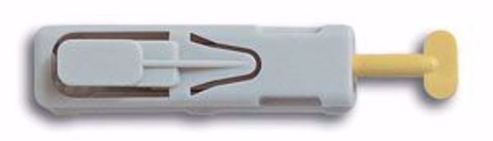 Picture of OWEN MUMFORD UNISTIK® 2 SINGLE-USE CAPILLARY BLOOD SAMPLING DEVICES Lancet, Normal, 21G, 2.4Mm Penetration Depth, Yellow, 100/Bx