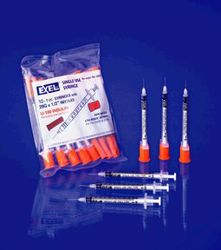 Picture of EXEL INSULIN SYRINGE WITH NEEDLE Insulin Syringe & Needle, 28G X ½", 1Cc, 10/Bg, 10Bg/Bx, 5Bx/Cs (16 Cs/Plt)