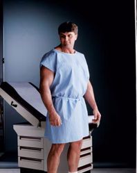 Picture of GRAHAM MEDICAL REINFORCED TISSUE GOWNS Exam Gown, 30" X 45" Scrim Reinforced, Sewn Shoulders/ Neck, Waist Tie, Blue, 25/Cs