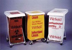 Picture of MEDEGEN LAUNDRY & LINEN BAGS Hamper Bags, 23" X 23", 1.5 Mil, Red, "Biohazardous Waste", 30/Rl, 10 Rl/Cs (54 Cs/Plt)