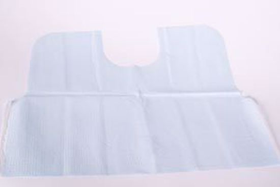 Picture of TIDI 3-PLY TISSUE/POLY CONTOUR BIB Deluxe Polytowel, Neck Cutout, 17" X 18", Blue, 500/Cs (20 Cs/Plt)