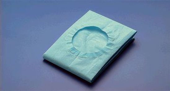 Picture of BUSSE TOWELS/DRAPES Drape, 3" Round Fenestration, Sterile, Blue/ White, 50/Dispenser Bx, 6 Bx/Cs (300/Cs) (24 Cs/Plt)