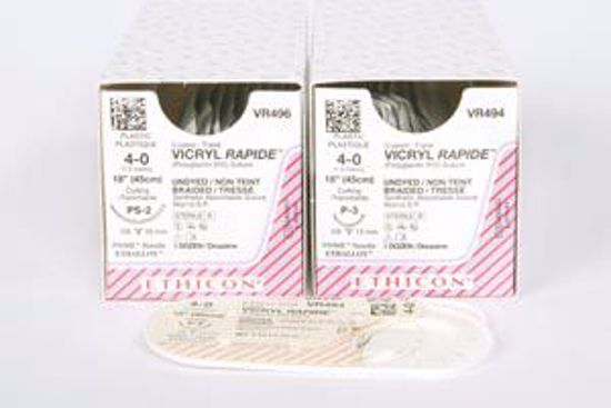 Picture of ETHICON VICRYL™ RAPIDE (POLYGLACTIN 910) SUTURES Suture, Precision Point Reverse Cutting, Size 4-0, 18", Undyed Braided, Needle P-3, 3/8 Circle, 1 Dz/Bx (Continental US Only)