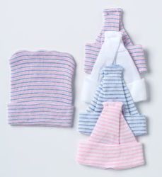 Picture of ALBA BABY BOGGAN® Single-Ply Infant Cap, White, Pink, Blue Stripe, Bulk, 500/Cs
