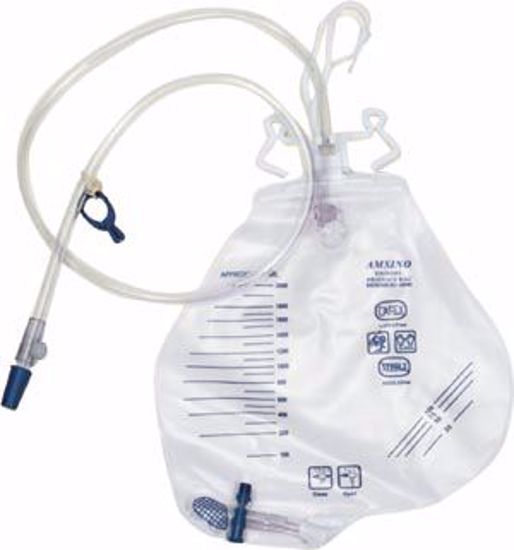 Picture of AMSINO AMSURE® URINARY DRAINAGE BAGS Drainage Bag, 2000Ml, Anti-Reflux Chamber, Pre-Pierced Needle Free Sampling Port (Luer Slip Or Blunt Cannula Compatible), Universal Double Hook & Rope Hanger, T-Tap Drain Port, Sterile Fluid Pathway, 20/Cs (60 Cs/Plt)