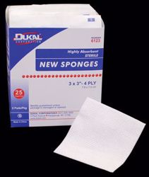 Picture of DUKAL NEW SPONGES Sponge, 3" X 3", Non-Woven New Sponge, Sterile, 4-Ply, 2/Pk, 25 Pk/Bx, 48 Bx/Cs
