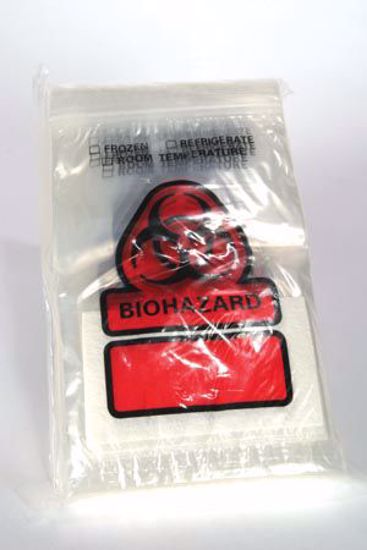Picture of RD PLASTICS BIOHAZARD RECLOSEABLE BAG Biohazard Bag, 6" X 9", Closure Flap, 3" X 5" Absorbent Insert Pad, 500/Cs