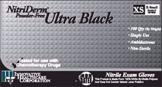 Picture of INNOVATIVE NITRIDERM® ULTRA BLACK POWDER-FREE NITRILE SYNTHETIC GLOVES Gloves, Exam, Small, Nitrile, Chemo, Non-Sterile, PF, Textured, Black, 100/Bx, 10 Bx/Cs (96 Cs/Plt)