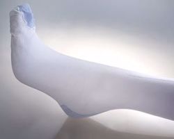 Picture of ALBA ESSENTIALCARE® ANTI-EMBOLISM STOCKINGS Anti-Embolism Stocking, Knee Regular Length, Medium, Calf Circumference: 12"-15", Length To Knee: 16"-17", Top Color: White, Toe Port Color: Orange, 12/Cs