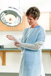 Picture of GRAHAM MEDICAL QUALITY FLUID RESISTANT GOWNS Protective Gown, Blue, Poly, 46" X 42", 15/Bg, 5 Bg/Cs