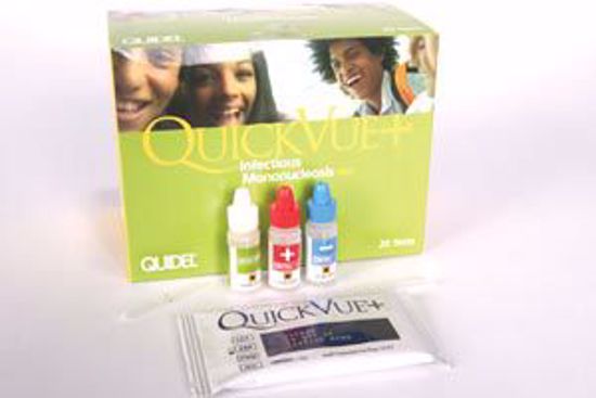Picture of QUIDEL QUICKVUE® INFECTIOUS MONONUCLEOSIS TEST Mono Test Kit Includes: (20) Test Cassettes, (1) Developer, (1) Negative Control, (1) Positive Control, (20) Pipettes, (20) Capillary Tubes, (1) Package Insert & (1) Procedure Card (US Only)