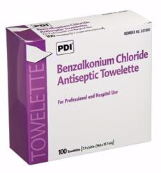 Picture of PDI HYGEA® BENZALKONIUM CHLORIDE ANTISEPTIC TOWELETTES Benzalkonium Chloride Anticeptic Towelettes, .40% BZK, Alcohol Free, 3S, 7" X 5½", 100/Bx 20 Bx/Cs (27 Cs/Plt) (US Only)