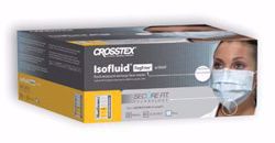Picture of CROSSTEX SECUREFIT ISOFLUID FACE MASK Earloop Mask With Splash Shield, Fogfree, Blue, 25/Bx, 4 Bx/Ctn