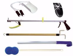 Picture of KINSMAN HIP KITS Basic Hip Kit Includes: 27" Ergo Plus Reacher, Sock Aid With Foam Handles, (2) Pair Each Elastic Shoe Laces Black & White, 27" Dressing Stick, 24" Stainless Steel Shoehorn & Long Handle Bath Sponge (DROP SHIP ONLY) (050930)