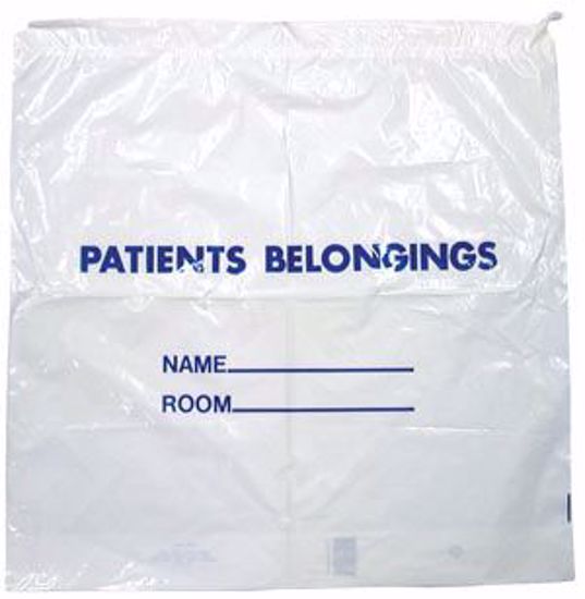 Picture of DUKAL DAWNMIST PATIENT BELONGINGS BAGS Patient Belongings Bag With Handle, Large, White With Blue Writing, 20" X 23", 250/Cs